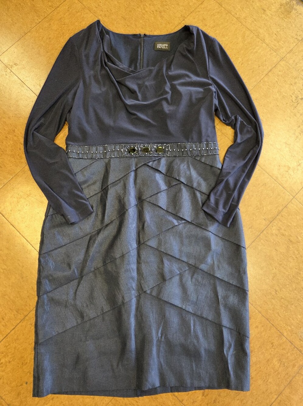 Adrianna Papell Navy Long-Sleeve Beaded Waist Cocktail Dress